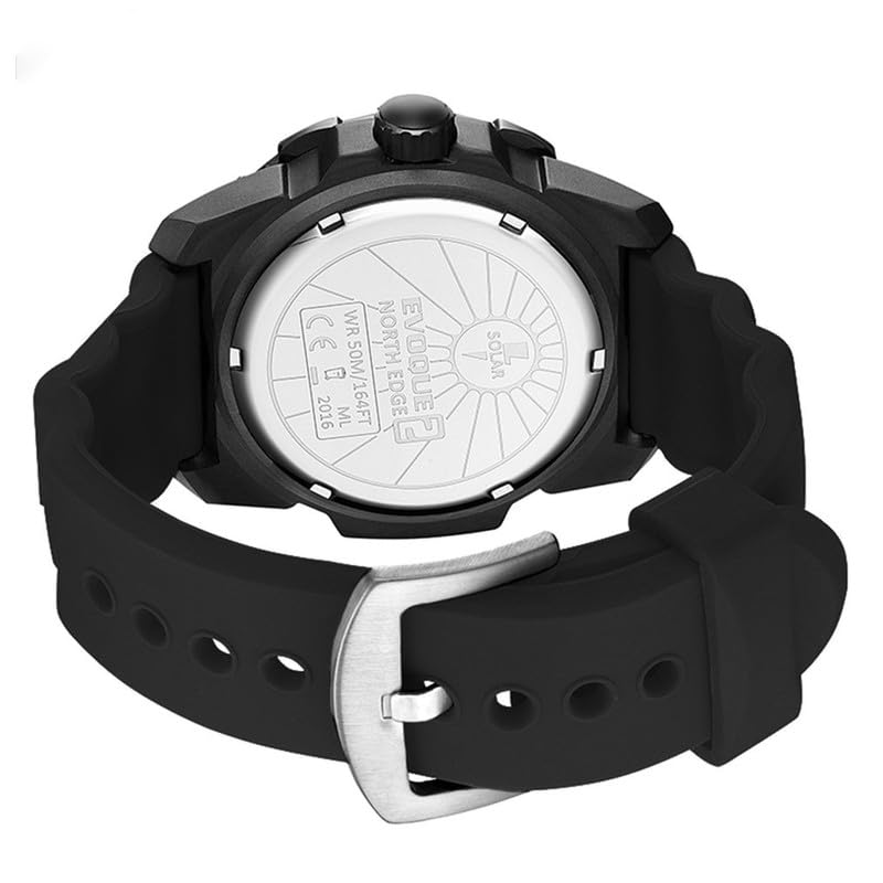 NORTH EDGE Men's Military Solar Eco Drive Analog Black Dial Wristwatch: Evoque 2 (Black, Nylon) - Image 3