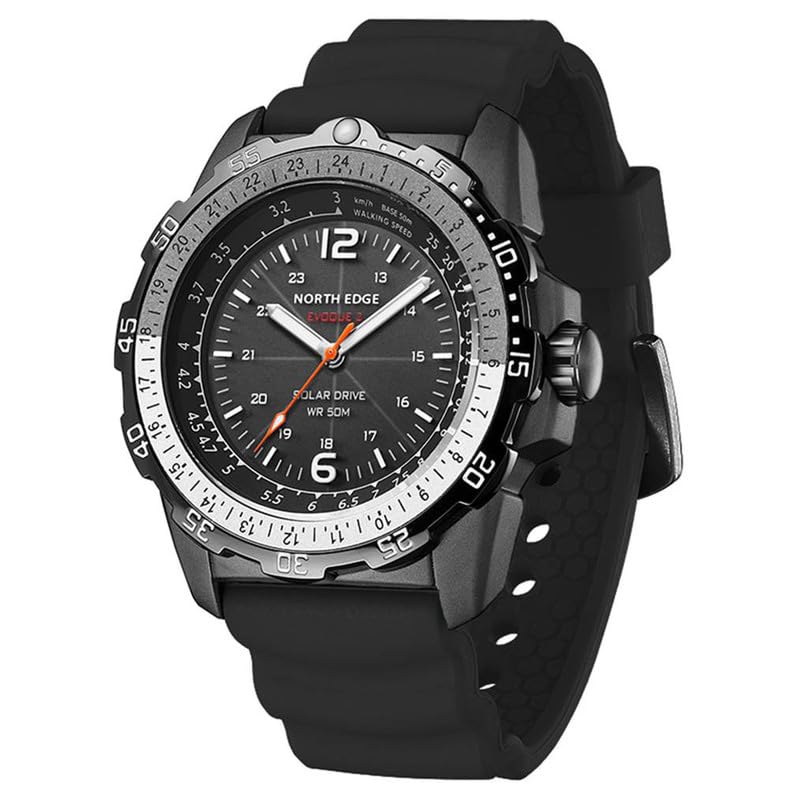 NORTH EDGE Men's Military Solar Eco Drive Analog Black Dial Wristwatch: Evoque 2 (Black, Nylon) - Image 2