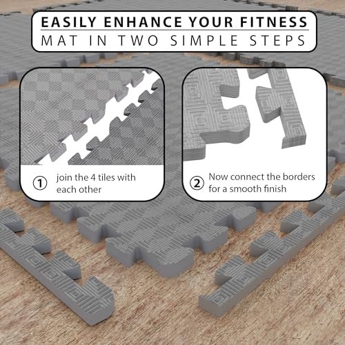 EASY HOME Interlocking Floor Gym Mats for Home and Living Room, Rubber Floor Workout Mat for Exercise, Super Absorbent EVA Foam Mat- 60x60cm - 25mm Thickness, Grey (4 Tiles - 16Sqft) - Image 5