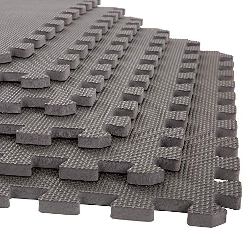 EASY HOME Interlocking Floor Gym Mats for Home and Living Room, Rubber Floor Workout Mat for Exercise, Super Absorbent EVA Foam Mat- 60x60cm - 25mm Thickness, Grey (4 Tiles - 16Sqft) - Image 1