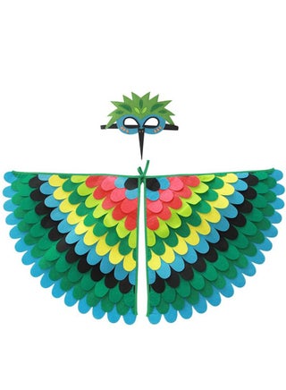 2Pcs Kids Bird Wings Cloak Owl Parrot Peacock Colorful Dress Up Fancy Dress Boys Girls Felt Cape with Eye Mask for Party School Pretend Games Cosplay Costume - view 2