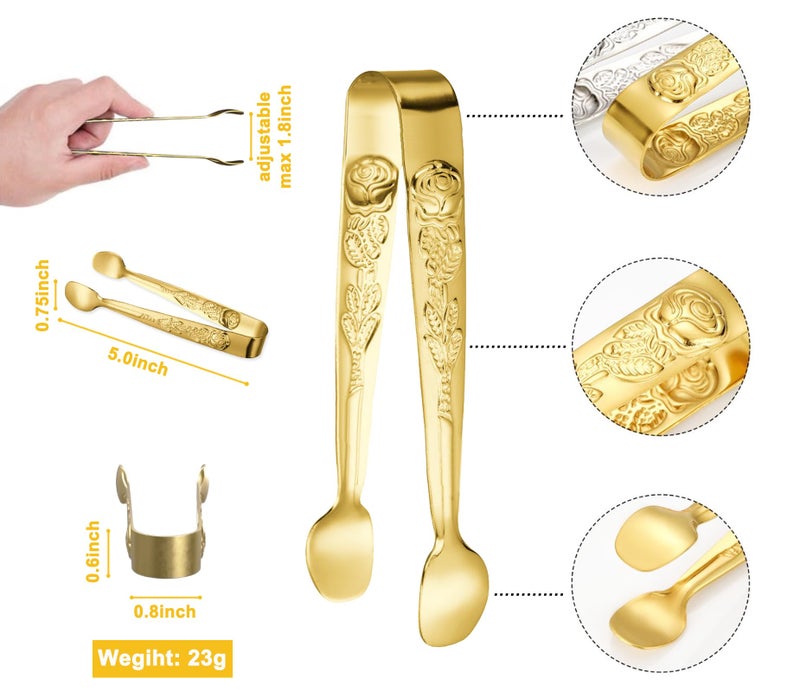 HINMAY 6PCS Mini Serving Tongs 5-Inch Small Rose Sugar Cube Appetizer Tongs, Tiny Metal Tong for Tea Party, Coffee Bar, Desserts (Gold) - Image 2