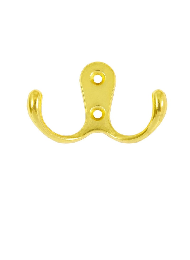 Metal Double Coat Wall Hook, Gold  - Image 1