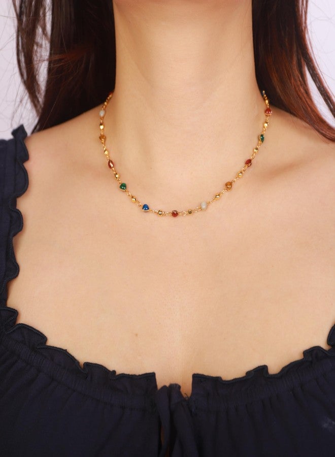 يرتير قلادة YERTTER الأنيقة والملونة من الزركون الكريستالي، قلادة قصيرة ذهبية اللون قابلة للتعديل للنساء - Image 2