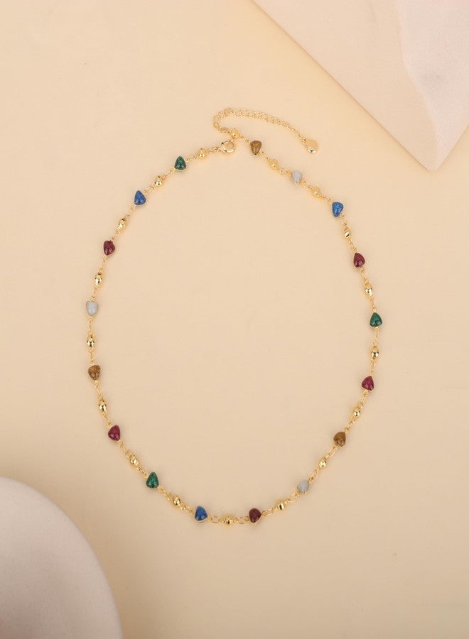 يرتير قلادة YERTTER الأنيقة والملونة من الزركون الكريستالي، قلادة قصيرة ذهبية اللون قابلة للتعديل للنساء - Image 3
