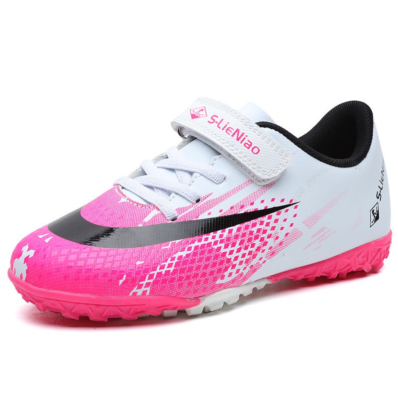 New Kidsrens Football Shoes, Girls Velcro Kidsrens Sneakers, Wear-Resistant Boys Competition Training Shoes, Tf Broken Nails White rose red - Image 1