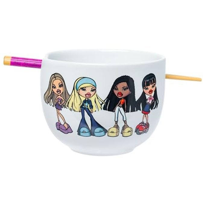 Silver Buffalo Bratz Characters and Logo Ceramic Ramen Bowl with Chopsticks - Image 1