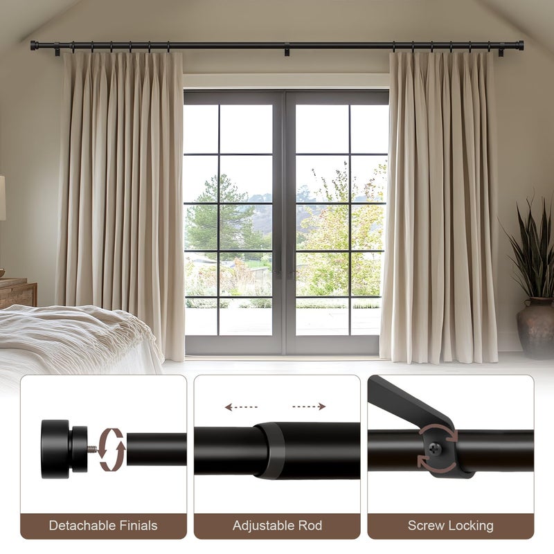 Lootkell Modern Black Curtain Rods for Windows 66 to 120 Inches Adjustable Length Heavy Duty 1" Diameter Window Curtain Rod with Decorative Finials for Outdoor Farmhouse Bedroom Kitchen Living Room - Image 5