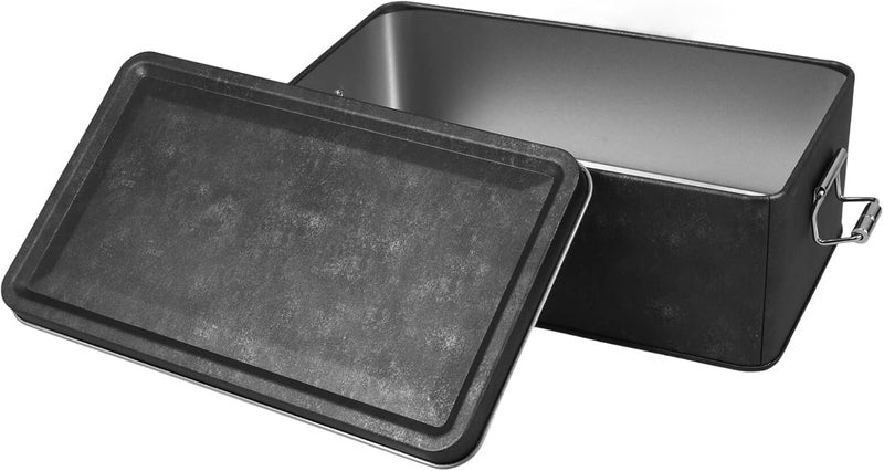 Unomor Rectangular Tin Box with Lid Vintage Metal Candy Jar Small Cookie Storage Container 185x105x65mm for Kitchen Counter and Decorative Use - Image 1