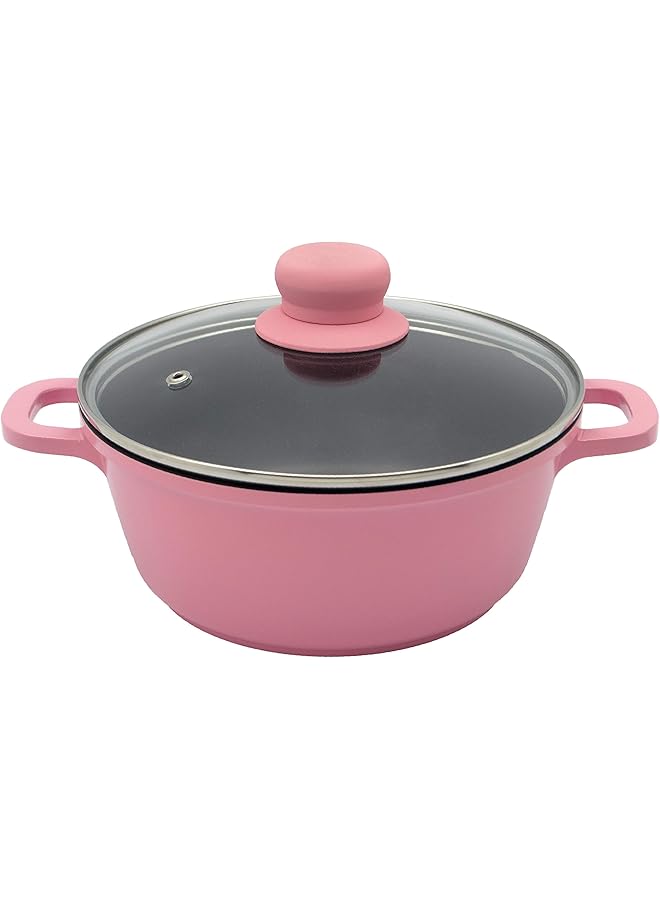 باصرة قدر طهي بغطاء زجاجي وردي 24 سم