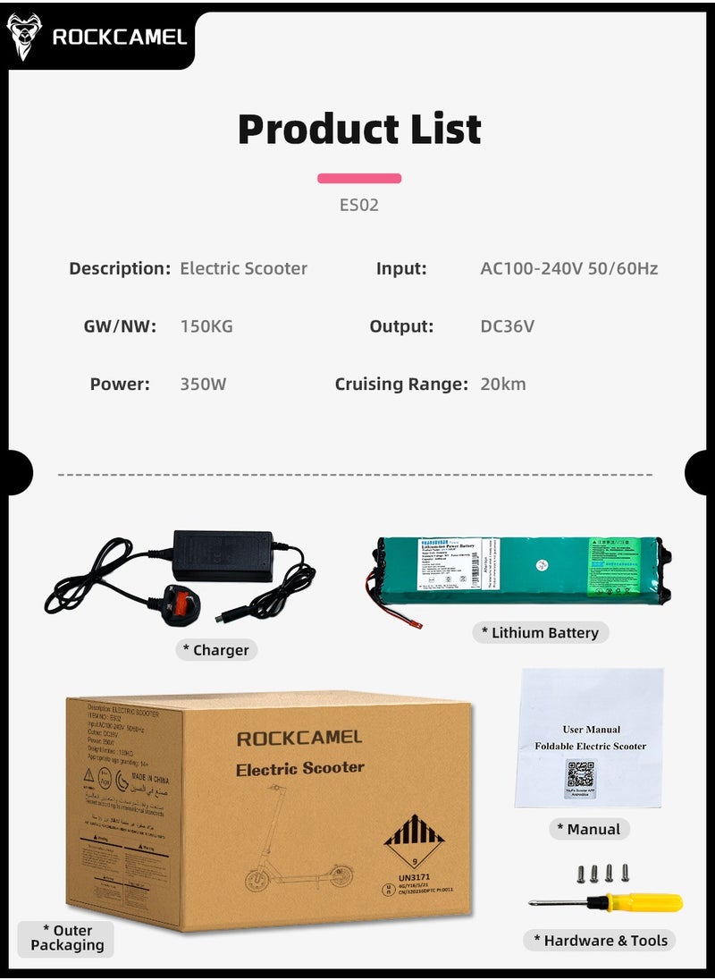ROCKCAMEL - High-Performance Electric Kick Scooter with 350W Motor Speed of 25 km/h 8.5" Tires 20 km Long Range Dual Brakes Commuting Scooter for Adults and Teens LCD with Smart APP Connectivity - Image 1