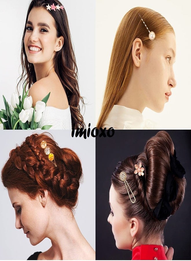 imioxo Hair Clips Barrettes Pins for Women Geometric Shape Hollow Hairpin Korean Clips Hair Clip Clamps,Pearl Metal Clips, Combo Pack of 8 Design for Girls(p1) - Image 5