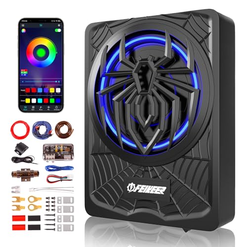 Feikeer NEW 10" 1200W Subwoofer,RGB Slim Underseat Car Subwoofer and Amp Package.Under Seat Subwoofers with Amp,Individual Control for Low Pass/Gain/Boost Bass.Deep Bass Perfect for Truck/SUV/Jeep/MPV - Image 1