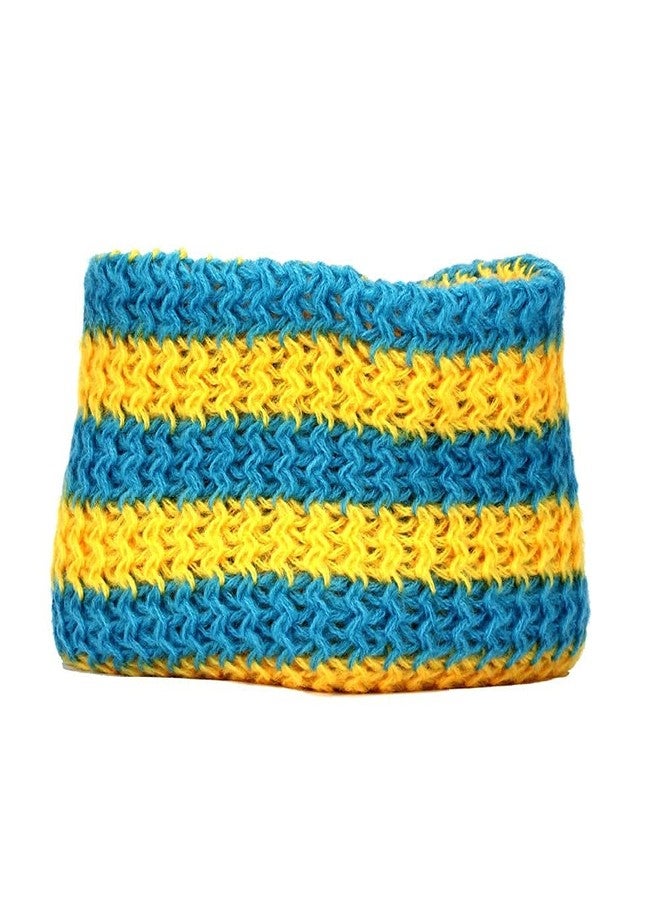 V3E Baby Boys & Girls Winter Warm Knitting Woolen Bee Style Striped Hat & Scarf (Yellow & Blue)-(1-4 Years) - Image 5