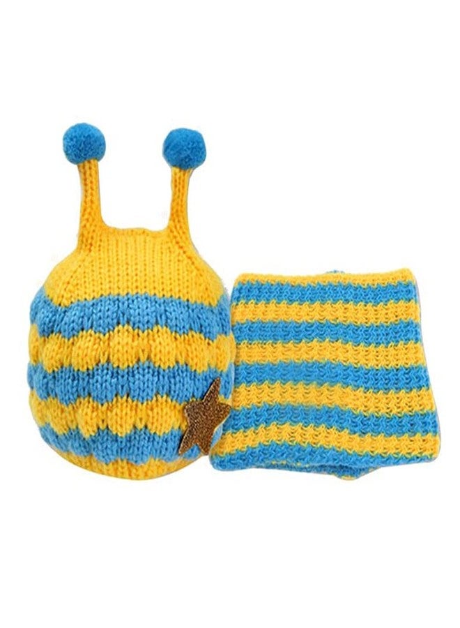 V3E Baby Boys & Girls Winter Warm Knitting Woolen Bee Style Striped Hat & Scarf (Yellow & Blue)-(1-4 Years) - Image 2