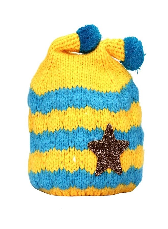 V3E Baby Boys & Girls Winter Warm Knitting Woolen Bee Style Striped Hat & Scarf (Yellow & Blue)-(1-4 Years) - Image 4