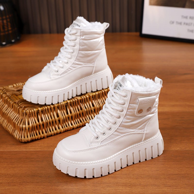 Womens High-Top Winter Sneakers ZY-12297 rice white