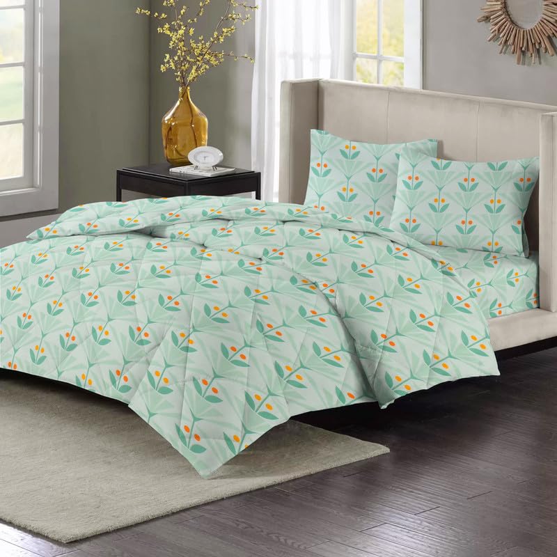 VAS COLLECTIONS 220 GSM Reversible Microfiber AC Comforter/Duvets for Mild Winter | All Season King Size 3 Layered Quilted Blanket for Double Bed (220 cm x 240 cm, Small Floral, Bright Green) - Image 2