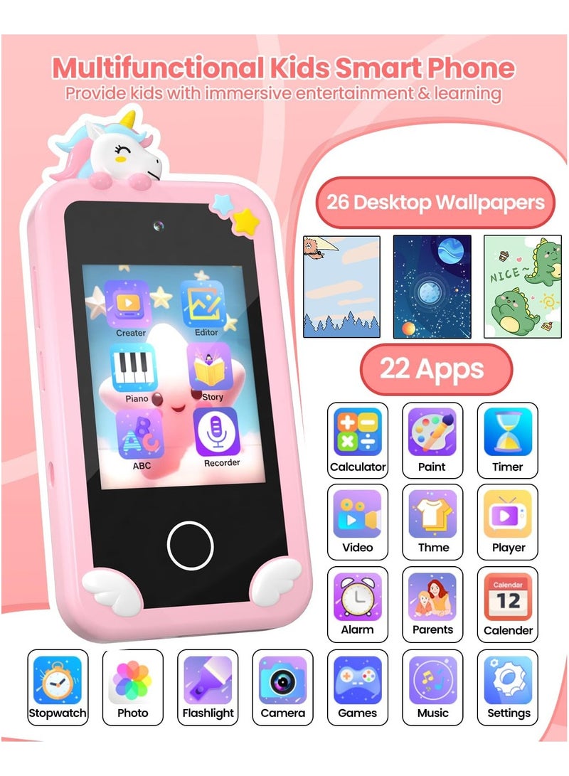 ارواق هاتف ذكي للأطفال للأولاد مع بطاقة 32 جيجا وهدايا عيد ميلاد هرمية ثلاثية الأبعاد للأعمار من 3 إلى 10 سنوات ألعاب أطفال هاتف خلوي 2.8 شاشة لمس للأطفال الصغار لعبة تعليمية مزدوجة العدسات مشغل موسيقى - Image 2