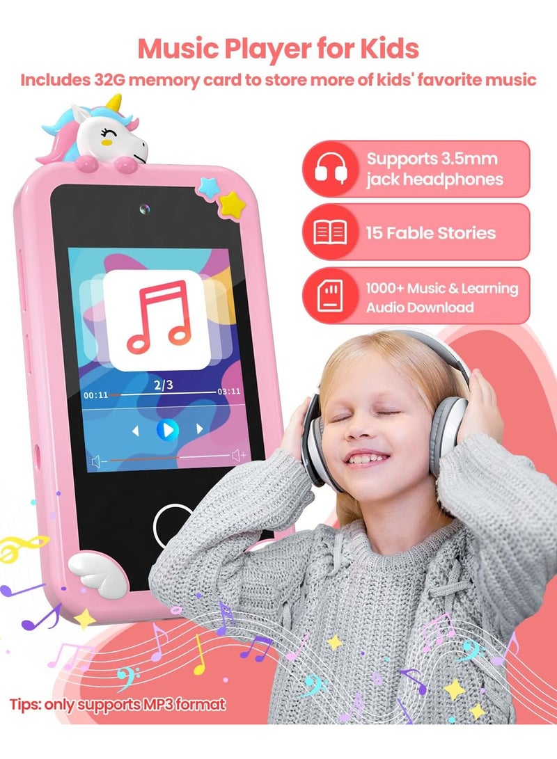 ارواق هاتف ذكي للأطفال للأولاد مع بطاقة 32 جيجا وهدايا عيد ميلاد هرمية ثلاثية الأبعاد للأعمار من 3 إلى 10 سنوات ألعاب أطفال هاتف خلوي 2.8 شاشة لمس للأطفال الصغار لعبة تعليمية مزدوجة العدسات مشغل موسيقى - Image 3
