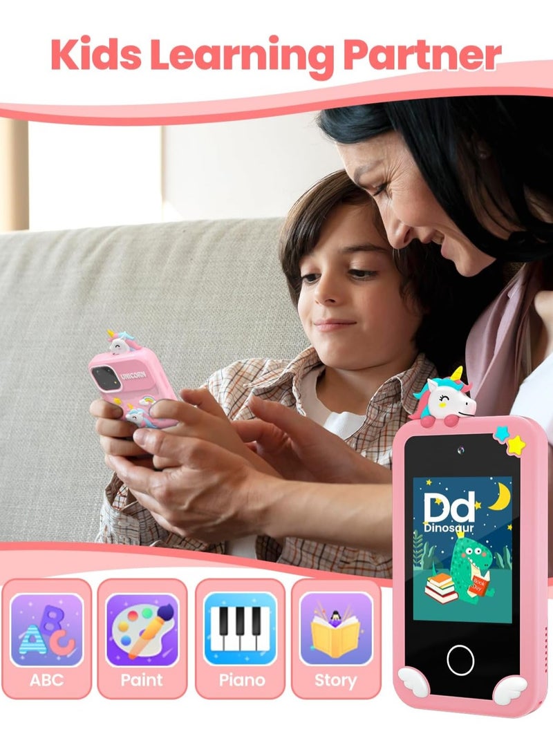 ارواق هاتف ذكي للأطفال للأولاد مع بطاقة 32 جيجا وهدايا عيد ميلاد هرمية ثلاثية الأبعاد للأعمار من 3 إلى 10 سنوات ألعاب أطفال هاتف خلوي 2.8 شاشة لمس للأطفال الصغار لعبة تعليمية مزدوجة العدسات مشغل موسيقى - Image 5