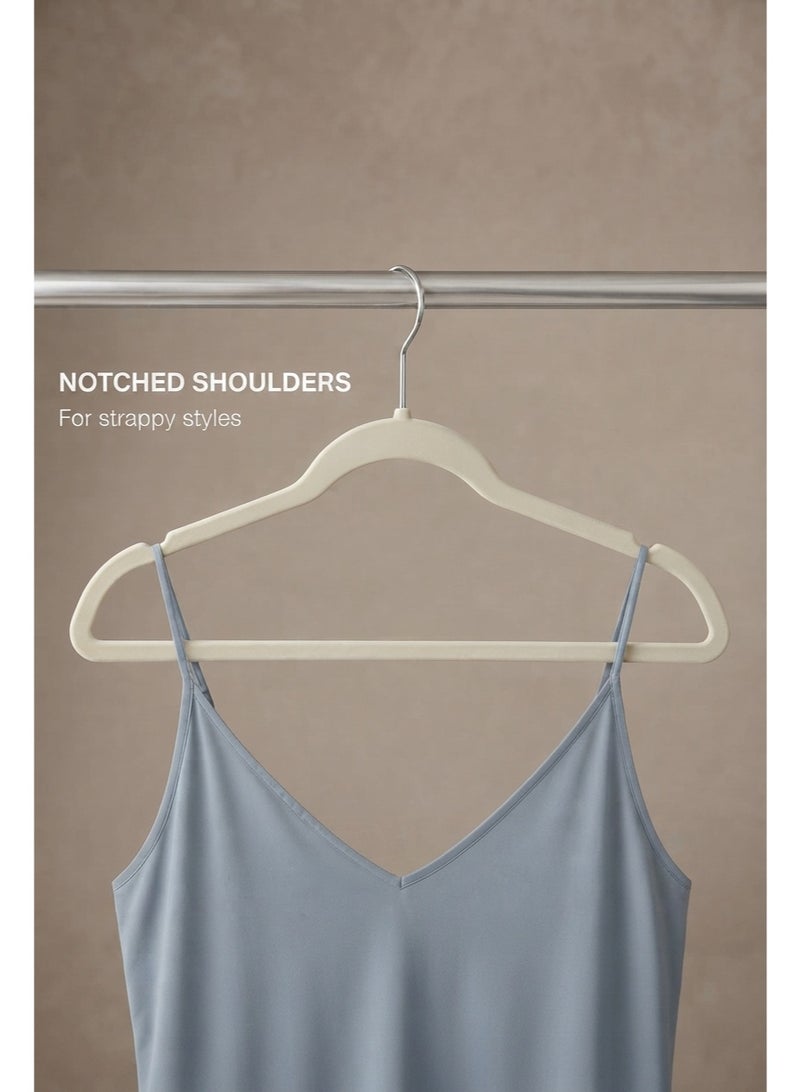 BLOOMING TIME 100-Pack Velvet Hangers, Non-Slip Slim Clothes Hangers with 360° Swivel Hooks, Shoulder Notches & Trouser Bar for Shirts, Dresses, Jackets and Pants - Image 5