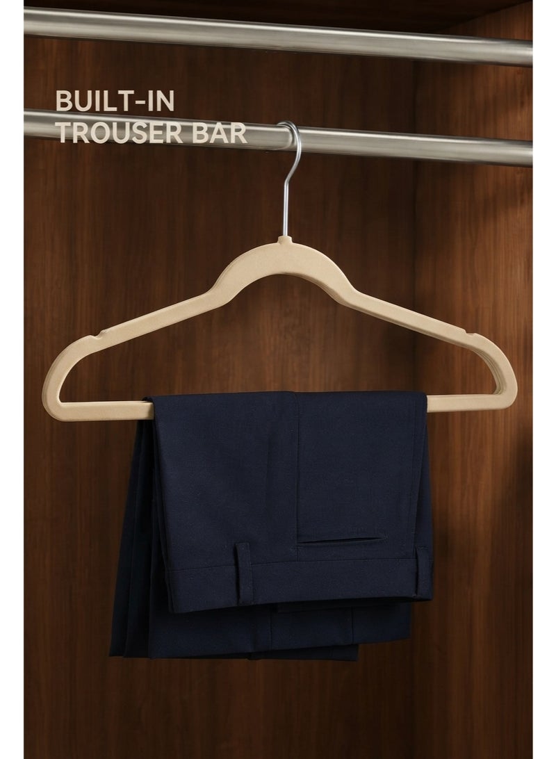 BLOOMING TIME 100-Pack Velvet Hangers, Non-Slip Slim Clothes Hangers with 360° Swivel Hooks, Shoulder Notches & Trouser Bar for Shirts, Dresses, Jackets and Pants - Image 3