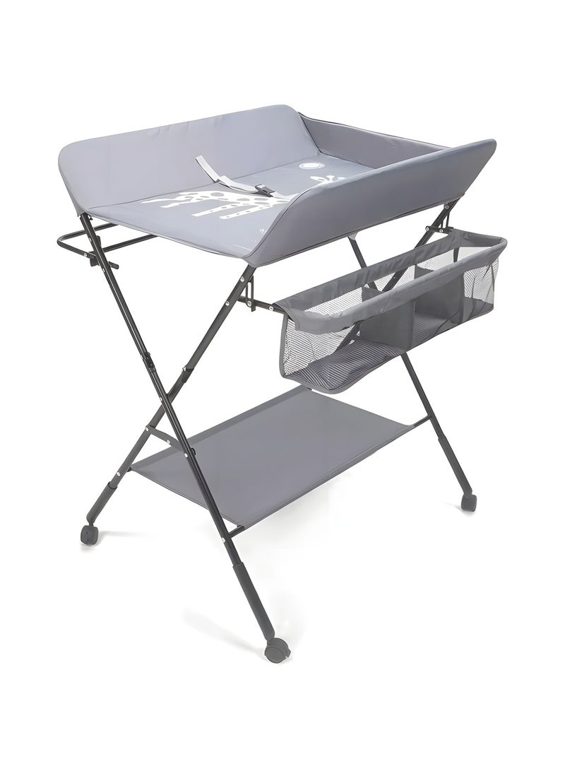 Baby Changing Table with Wheels,Portable Adjustable Height Folding Diaper Station with Nursery Organizer u0026 Storage Rack for Newborn Baby Infant (Grey) - Image 1