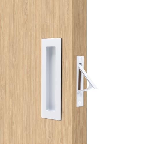 Dontay Pocket Door Pull Handle 304 Stainless Steel Rectangle Recessed Flush Finger Pulls Edge Spring Pull No LockHardware Set for More Than 118 Thickness Sliding Door 1 SetWhite6 - Image 1