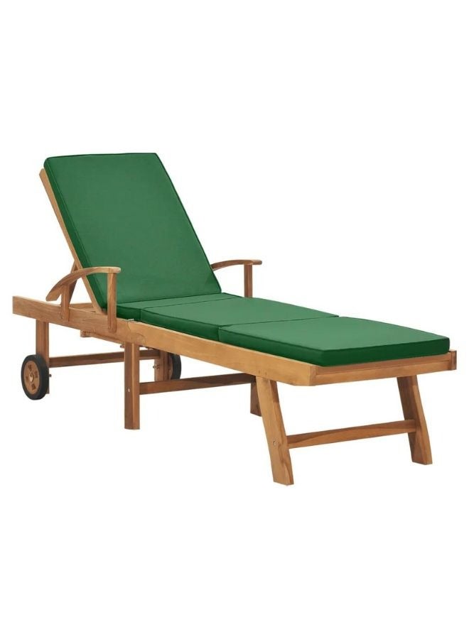vidaxl vidaXL Sun Lounger with Cushion Solid Teak Wood Green  - Image 1