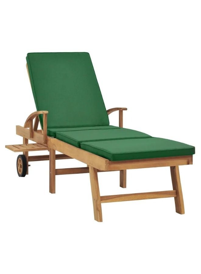 vidaxl vidaXL Sun Lounger with Cushion Solid Teak Wood Green  - Image 2