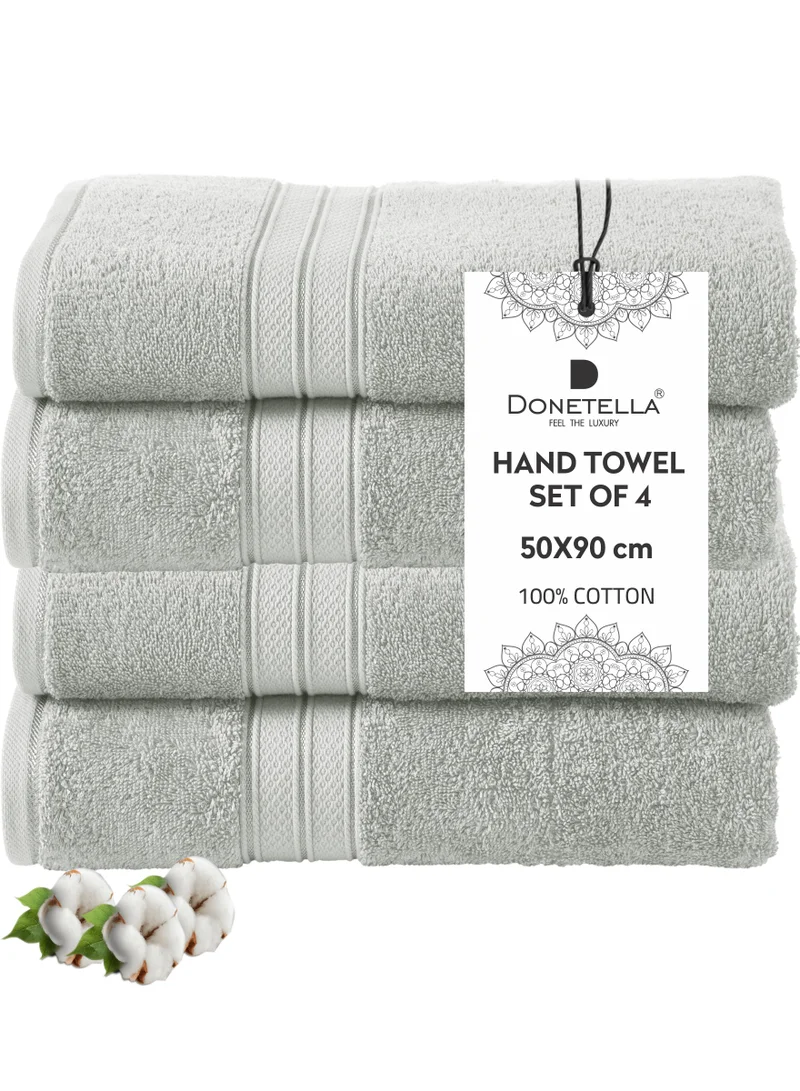 Donetella Premium 100 % Combed Cotton 4-Pcs Hand Towel Set (50 X 90 CM) 600 GSM Super Soft Hand Towel, Highly Absorbent, Quick Dry,Best Towel for Bathroom, Spa And Hotel,Light Grey