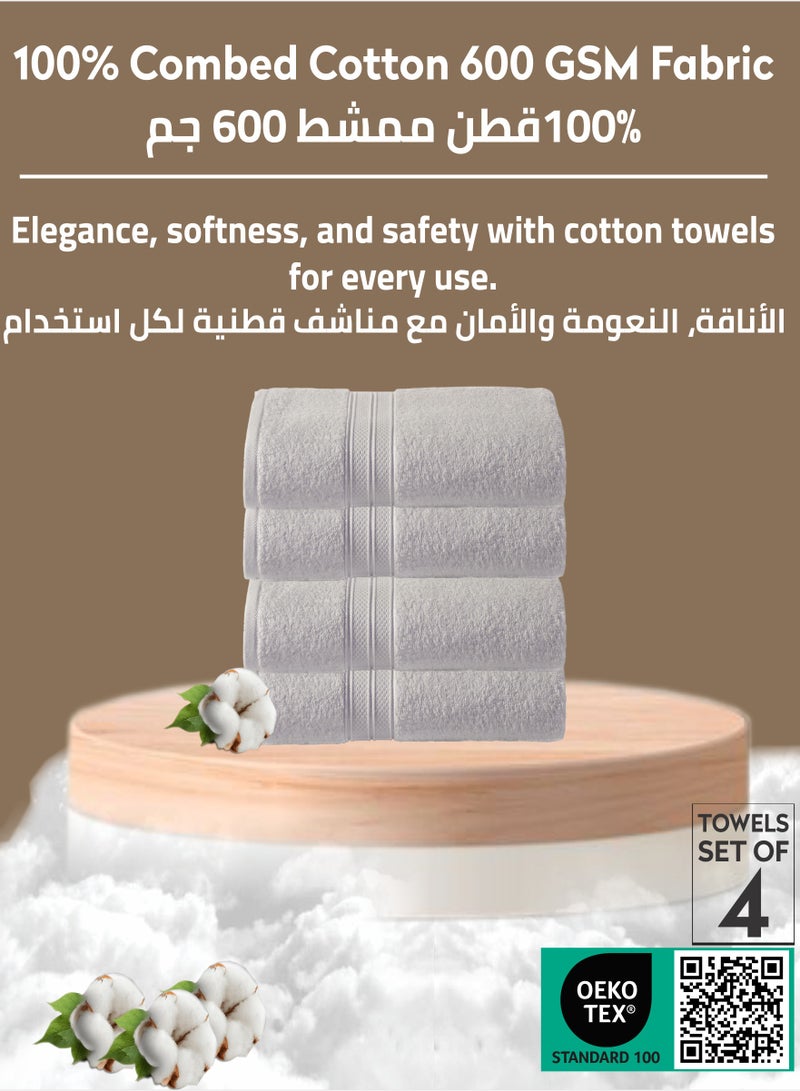 Donetella Premium 100 % Combed Cotton 4-Pcs Hand Towel Set (50 X 90 CM) 600 GSM Super Soft Hand Towel, Highly Absorbent, Quick Dry,Best Towel for Bathroom, Spa And Hotel,Light Grey - Image 3