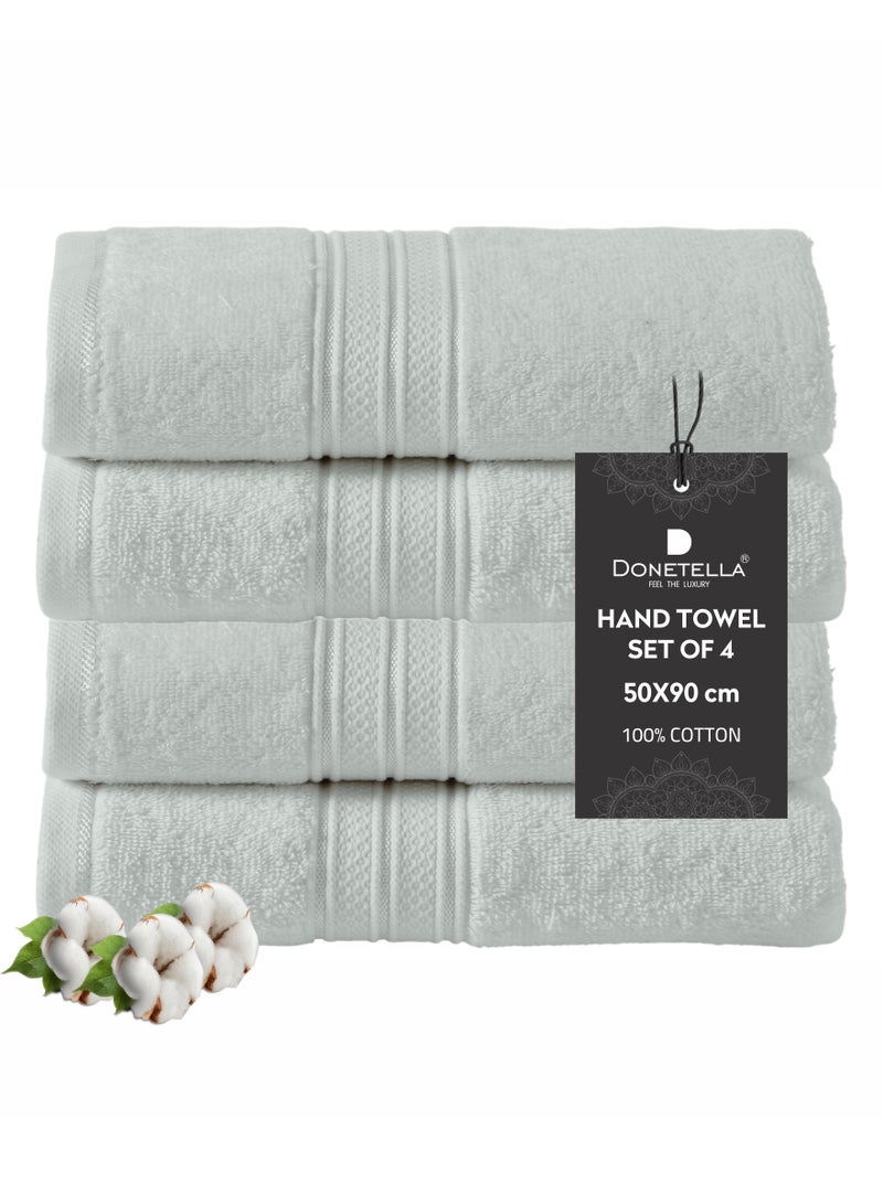 Donetella Premium 100 % Combed Cotton 4-Pcs Hand Towel Set (50 X 90 CM) 600 GSM Super Soft Hand Towel, Highly Absorbent, Quick Dry,Best Towel for Bathroom, Spa And Hotel,Light Grey - Image 1