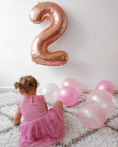 IWERP Rose Gold 2 Balloon Number Balloons 40 Inch 2nd Balloon Number Birthday Decorations Second Two Birthday Party Supplies Number 2 - Image 5