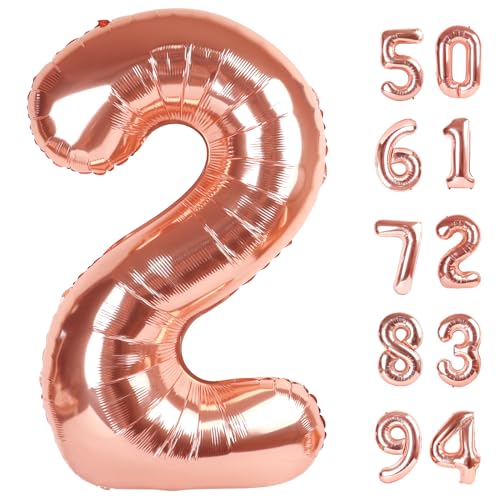 IWERP Rose Gold 2 Balloon Number Balloons 40 Inch 2nd Balloon Number Birthday Decorations Second Two Birthday Party Supplies Number 2 - Image 1