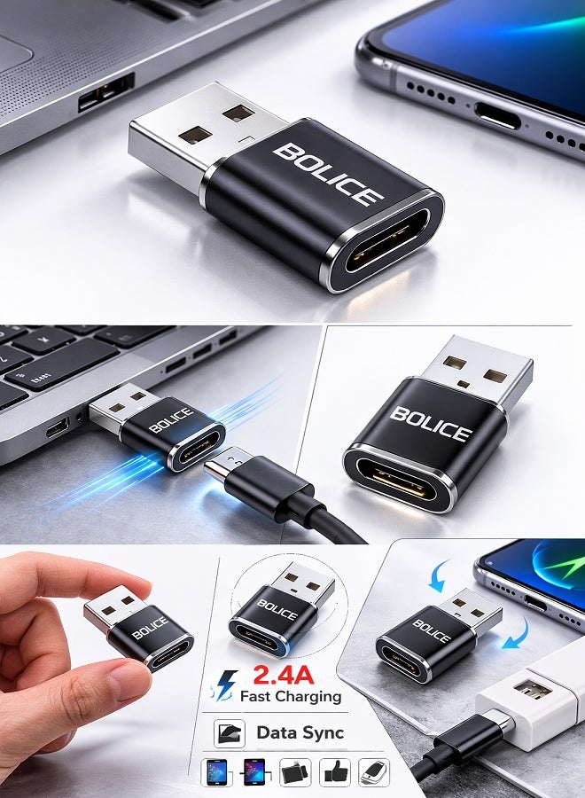 BOLICE USB-A to USB-C Female Adapter (BGS09) - High-Speed 2.4A Charging & Data Sync Converter, Compact Aluminum Design for MacBook, iPad, iPhone 15/16, Samsung Galaxy, and Laptops - Black - Image 1