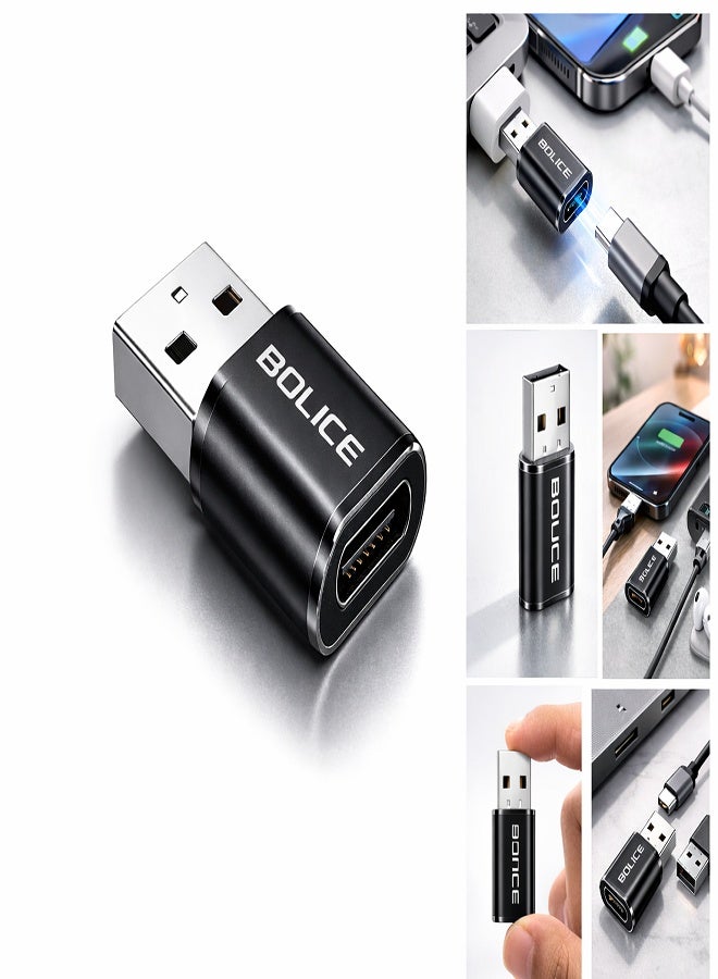 BOLICE USB-A to USB-C Female Adapter (BGS09) - High-Speed 2.4A Charging & Data Sync Converter, Compact Aluminum Design for MacBook, iPad, iPhone 15/16, Samsung Galaxy, and Laptops - Black - Image 2