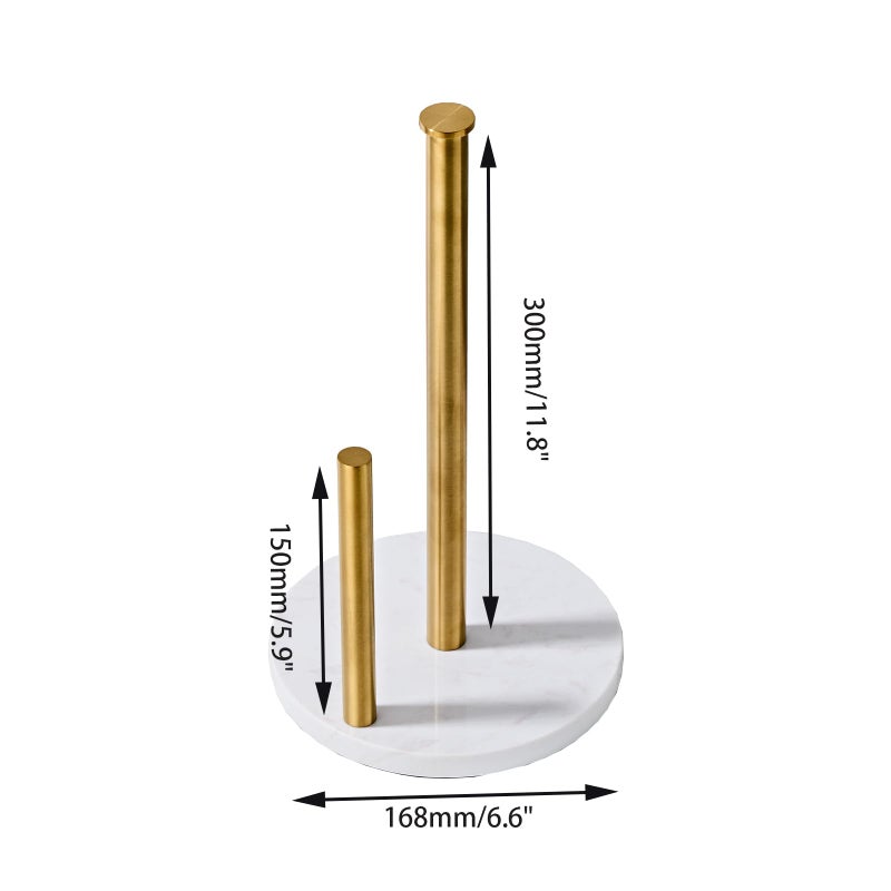 KUUBTH Brushed Gold Paper Towel Holder,Stainless Steel Paper Towel Holder for Kitchen Roll Organize, Standard or Jumbo-Sized Roll Paper, Countertop Roll Dispenser with Marble Base - Image 4