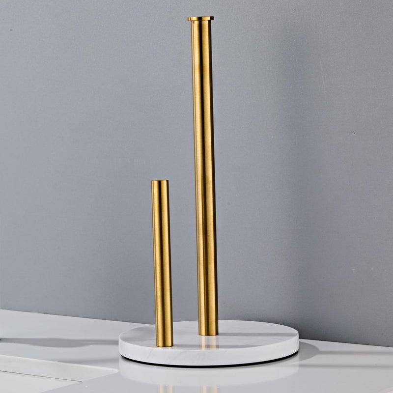 KUUBTH Brushed Gold Paper Towel Holder,Stainless Steel Paper Towel Holder for Kitchen Roll Organize, Standard or Jumbo-Sized Roll Paper, Countertop Roll Dispenser with Marble Base - Image 2