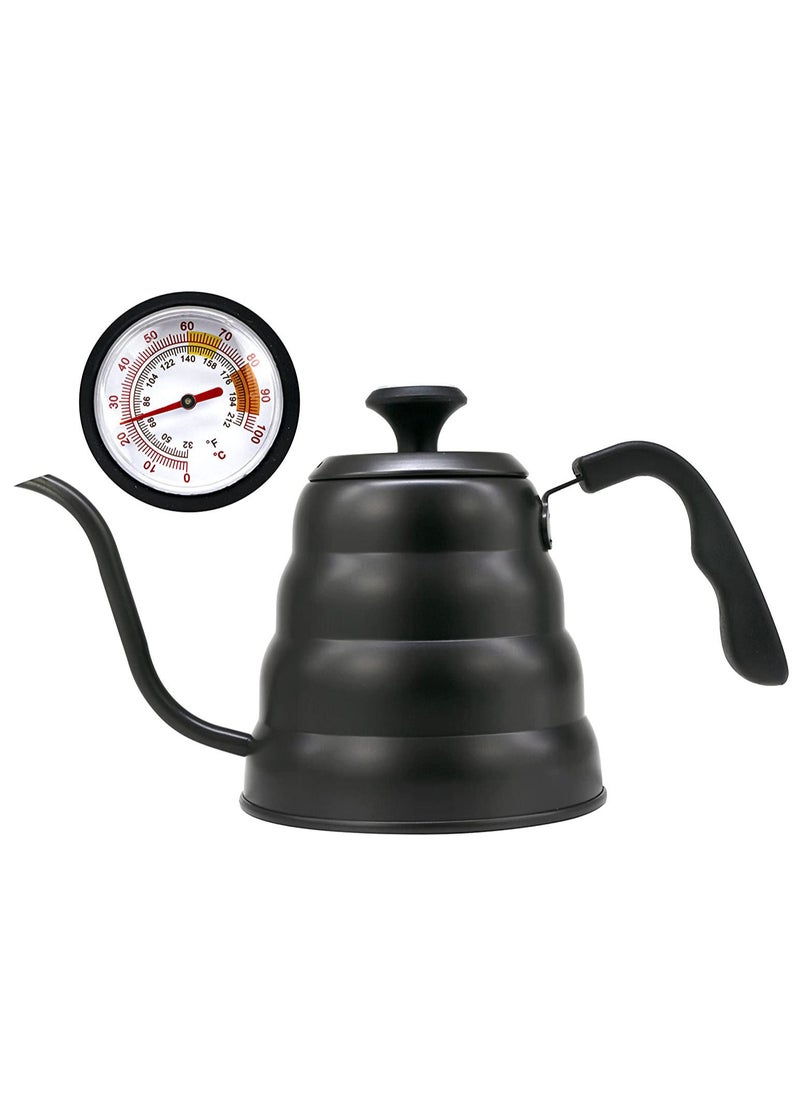 MIBRU Drip V60 Pour Over Kettle with Thermometer 1200ml Stainless Steel Tea Coffee Gooseneck Thin Spout Pitcher for French Press Pot Works on Stovetop Black  - Image 1
