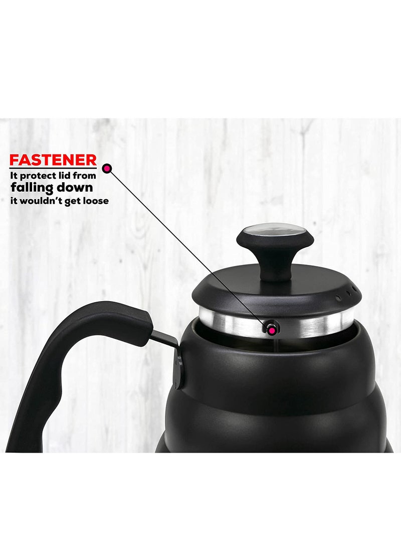 MIBRU Drip V60 Pour Over Kettle with Thermometer 1200ml Stainless Steel Tea Coffee Gooseneck Thin Spout Pitcher for French Press Pot Works on Stovetop Black  - Image 5