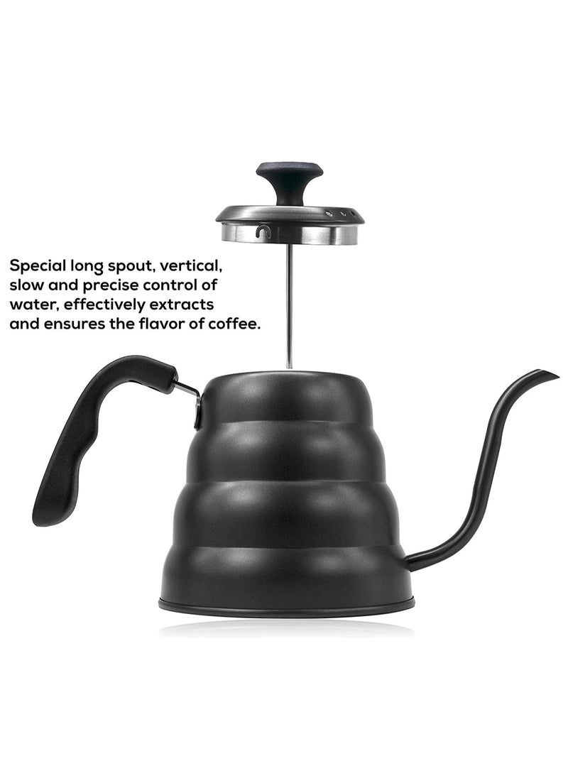 Drip V60 Pour Over Kettle with Thermometer 1200ml Stainless Steel Tea Coffee Gooseneck Thin Spout Pitcher for French Press Pot Works on Stovetop Black - pzsku/Z46C6519AE6D0F126B830Z/45/_/1654598210/f4004560-56b2-4fa2-b043-90d1460de101