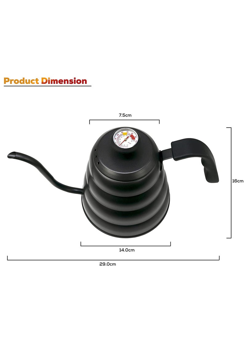 Drip V60 Pour Over Kettle with Thermometer 1200ml Stainless Steel Tea Coffee Gooseneck Thin Spout Pitcher for French Press Pot Works on Stovetop Black - pzsku/Z46C6519AE6D0F126B830Z/45/_/1654598210/fcfea0ff-0f7f-4a69-8075-6abd958c0cbd