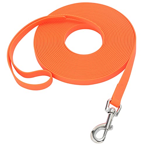 Qiaosite Waterproof Long Leash Durable Dog Recall Training Lead Great for Outdoor Hiking, Training, Yard, Beach and Swimming (Orange, 30ft) - Image 1
