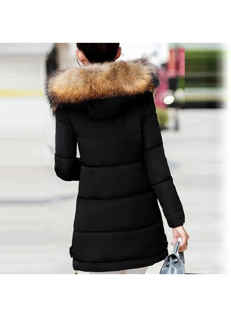 Barbora Women's Faux Feather Design Puffer Coat SG01BLACK