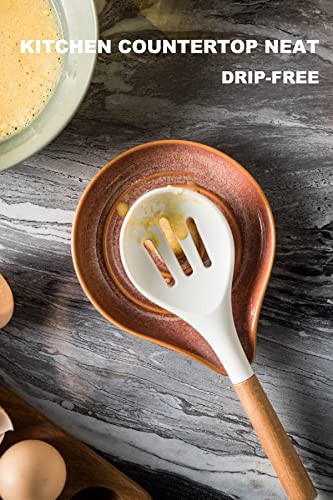 LAUCHUH Spoon Rest for Stove Top, 5" Ceramic Spoon Holder for Kitchen Counter Large Cooking Utensil Rest for Ladle, Cooking Spoons, Spatula, Tongs, Farmhouse Kitchen Decor, Reactive Red - Image 3