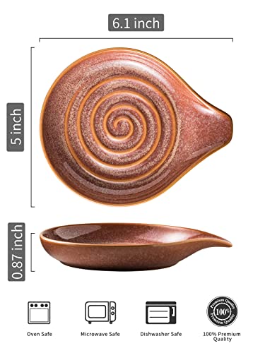 LAUCHUH Spoon Rest for Stove Top, 5" Ceramic Spoon Holder for Kitchen Counter Large Cooking Utensil Rest for Ladle, Cooking Spoons, Spatula, Tongs, Farmhouse Kitchen Decor, Reactive Red - Image 2