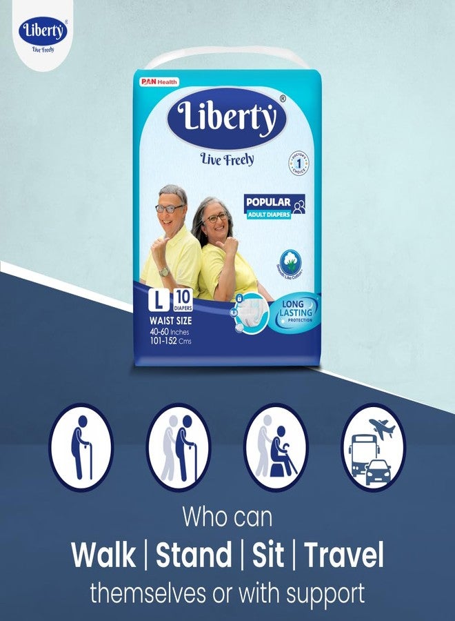 Liberty Popular Adult Diapers, Tape Style, Large (L) Size, 10 Count, Waist Size (101-152cm | 40-60 inches), Unisex, High Absorbency, Leak Proof, Wetness Indicator, Pack of 1 - Image 4