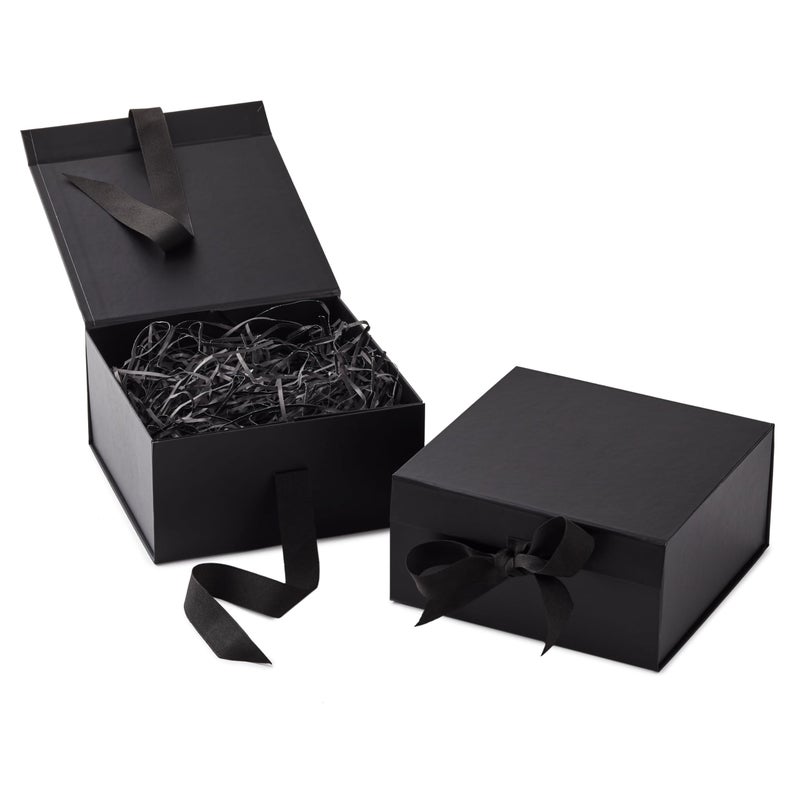 Hallmark Medium Gift Boxes with Bow and Shredded Paper Fill, Pack of 2 (Black 8 inch Box) for Weddings, Graduations, Birthdays, Father's Day, Groomsmen Gifts, All Occasion - Image 1